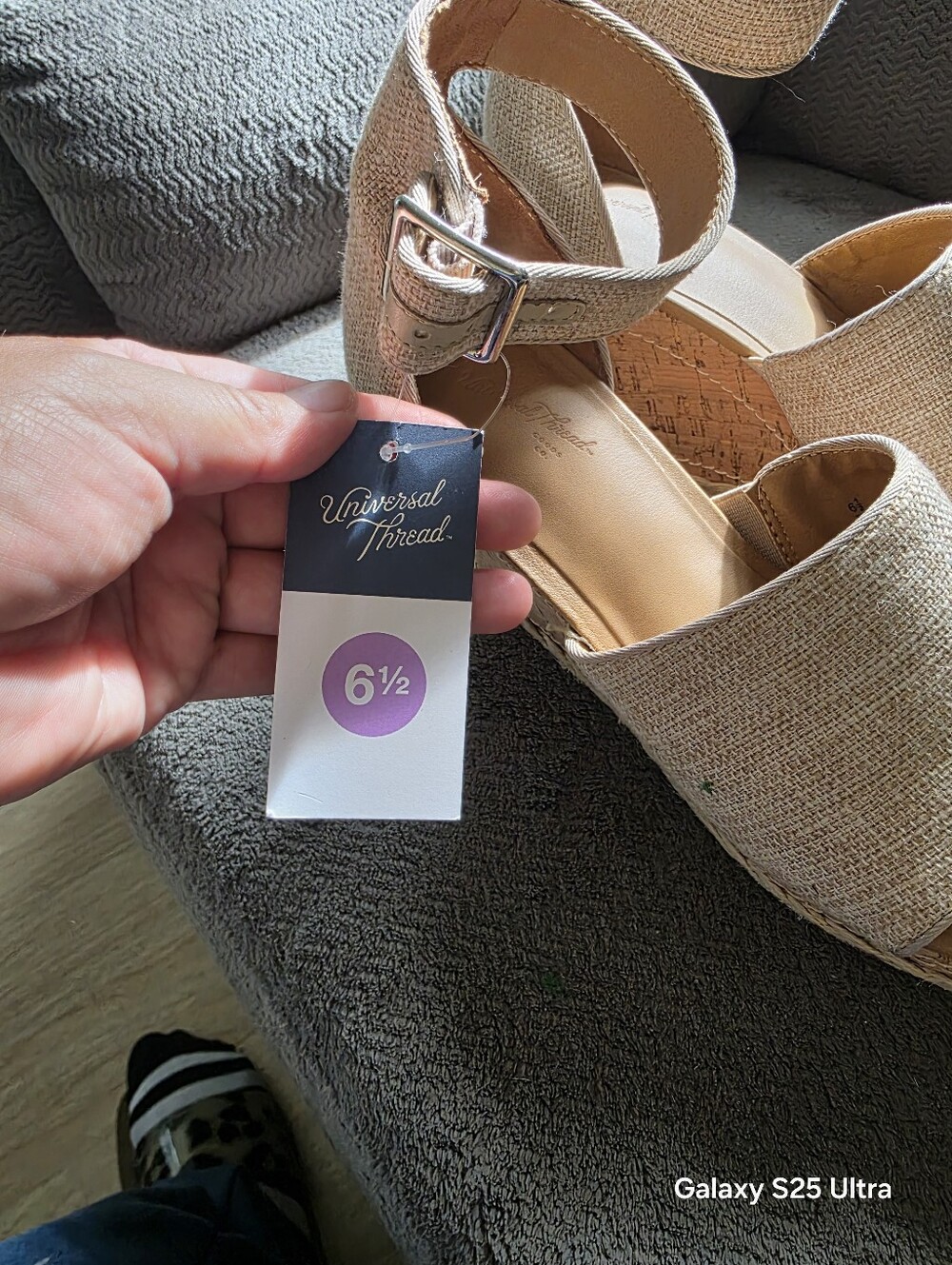 Universal Thread Beige Linen-Look Wedge Sandals with Ankle Strap - Picture 3 of 5